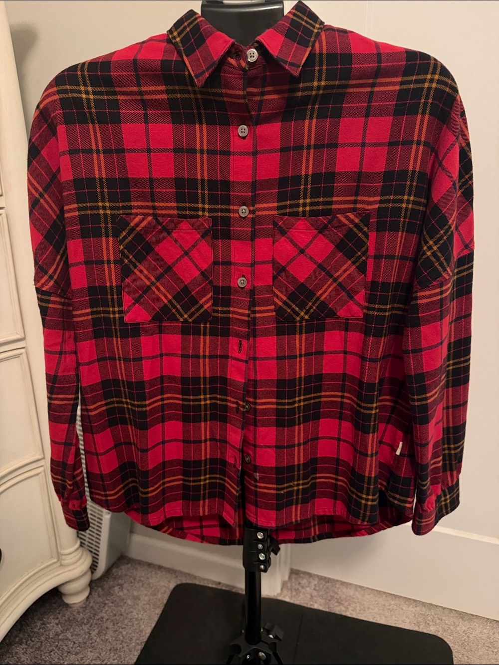 UGG Red Black and Yellow Plaid Button-Down Shirt